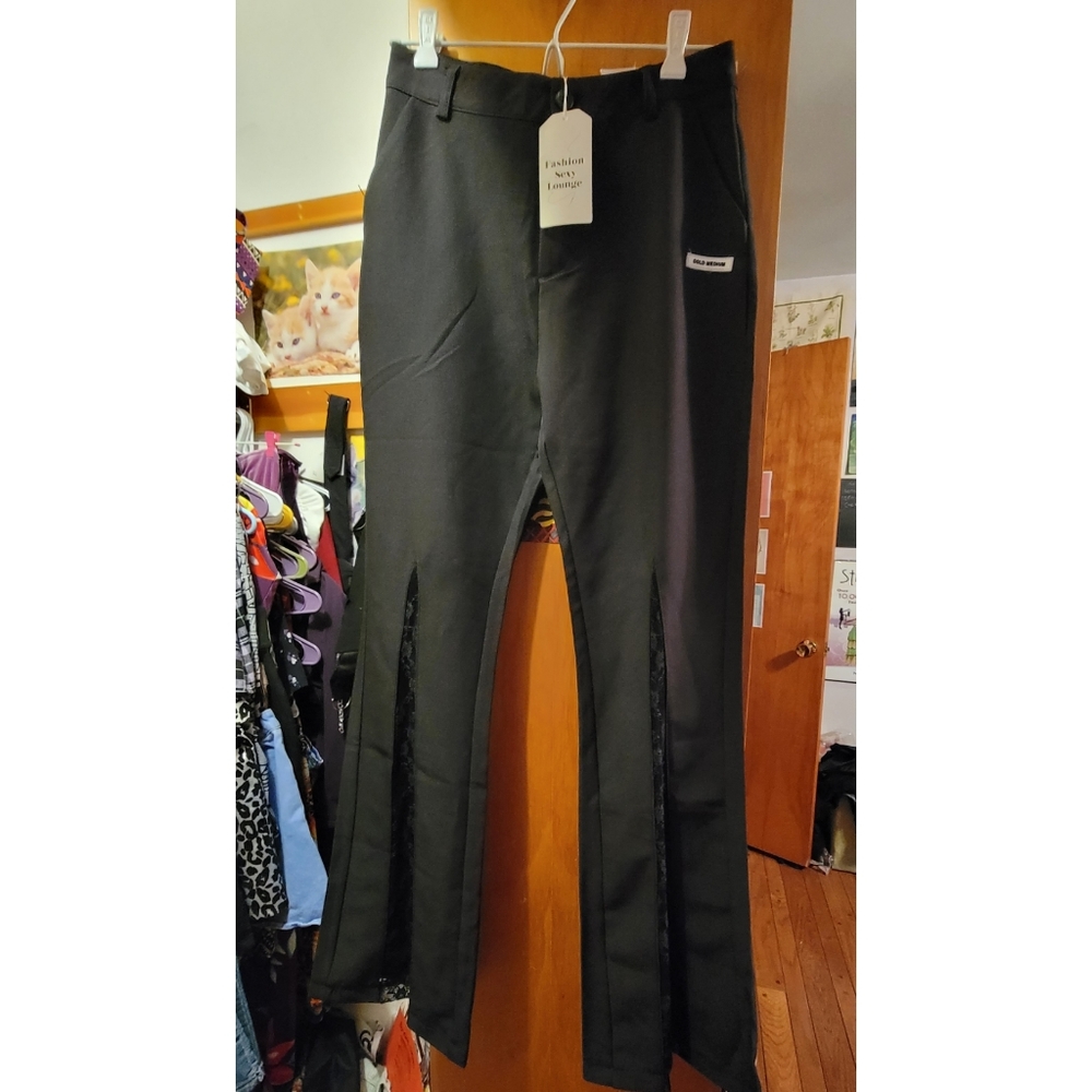 NWT Flared floral Lace-Slit Pants